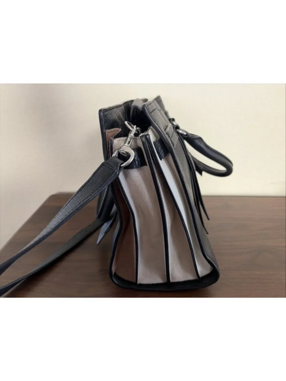 Rebecca Minkoff Regan Black Pebbled Leather Satchel Handbag Silver Hardware